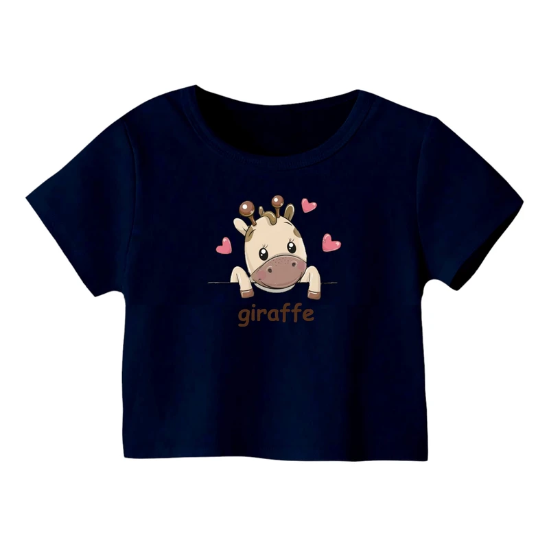 کراپ‌ تی‌شرت آستین کوتاه زنانه مدل زرافه کد 6