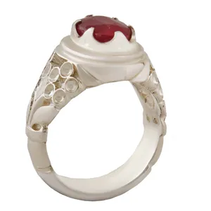 انگشتر نقره مردانه بازرگانی میلادی مدل رکاب دست ساز سنگ یاقوت سرخ کد AM_2790