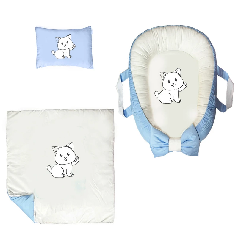 سرویس خواب سه تکه نوزاد ناریکو مدل گارد محافظ دار طرح گربه کد 0346