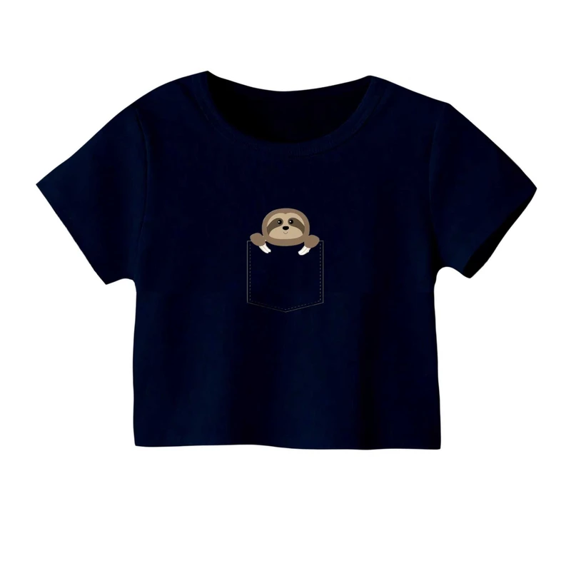 کراپ‌ تی‌شرت آستین کوتاه زنانه مدل تنبل جیبی