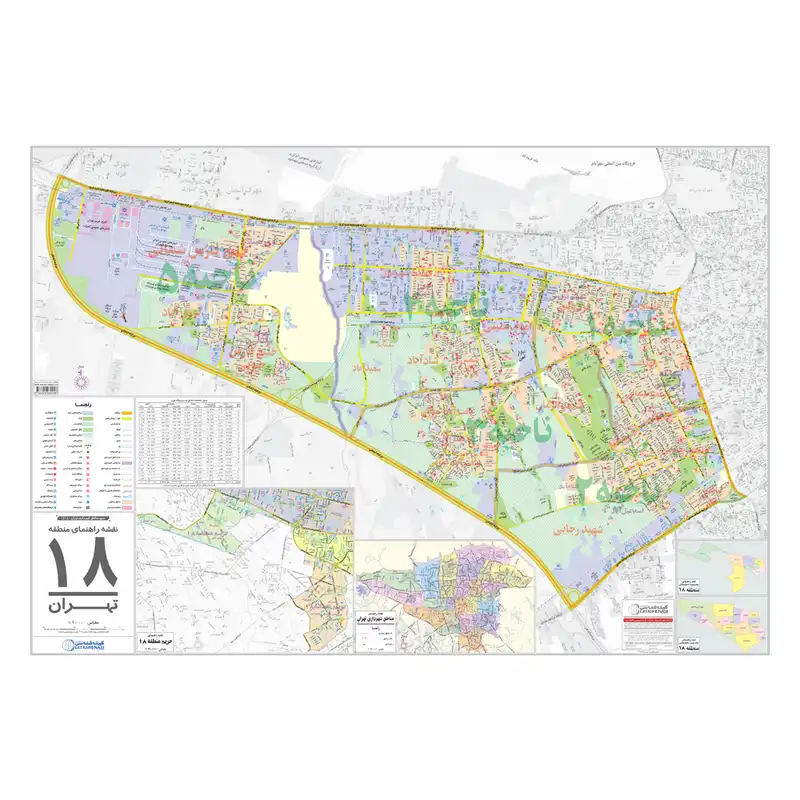 نقشه راهنمای منطقه 18 تهران گیتاشناسی نوین کد 1318