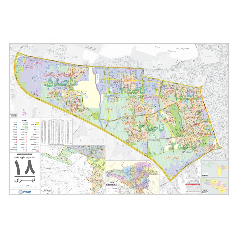   نقشه راهنمای منطقه 18 تهران گیتاشناسی نوین کد 1318