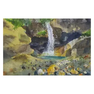 نقاشی آبرنگ طرح آبشار کد62