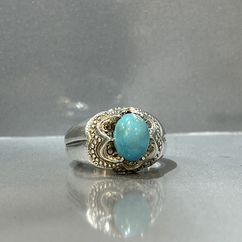 انگشتر نقره مردانه مدل دستساز مزین به فیروزه نیشابوری و الماس