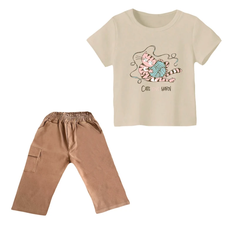 ست تی شرت و شلوارک دخترانه مدل گربه کد ۱۸