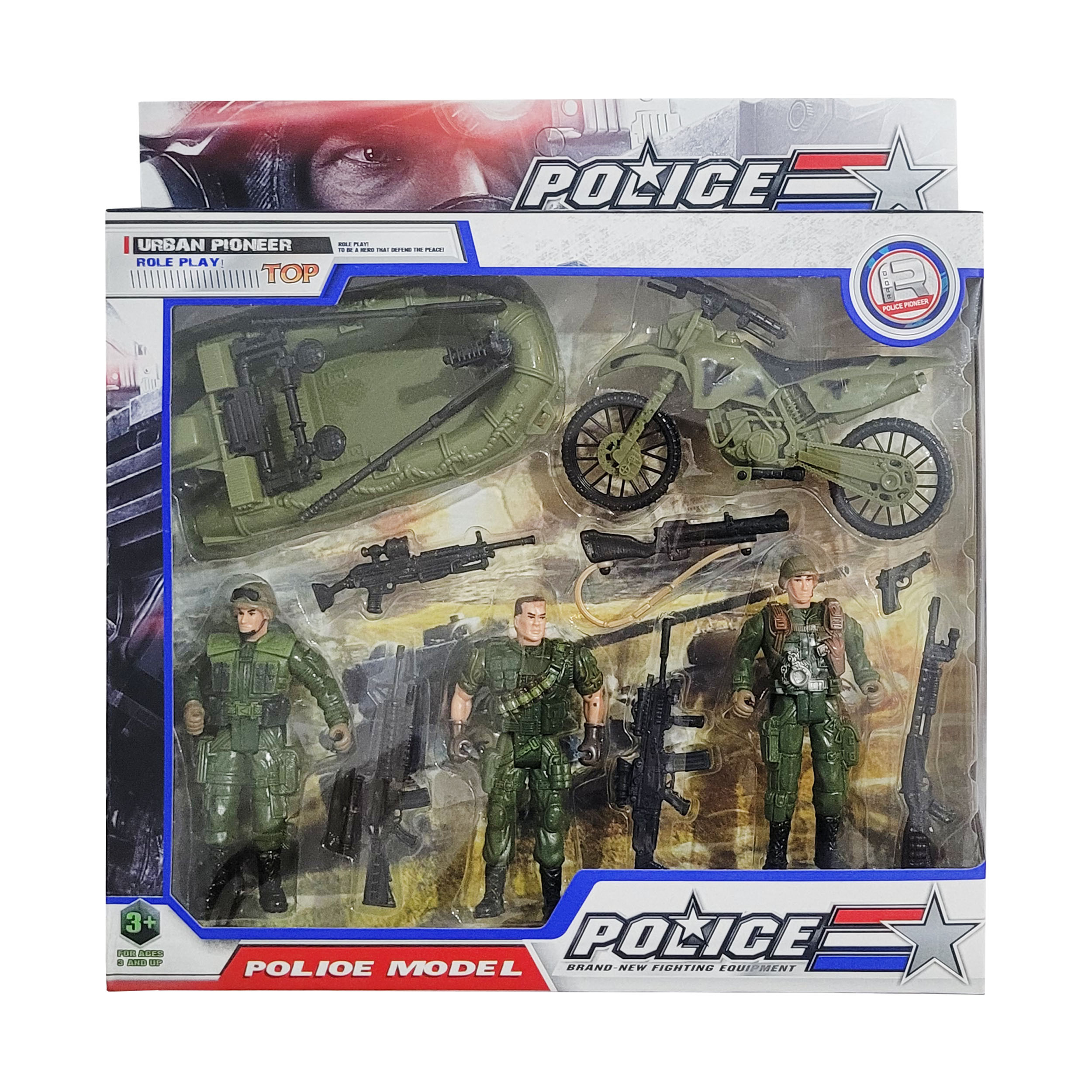 اسباب بازی جنگی مدل سرباز ارتشی و موتور و قایق کد 2343