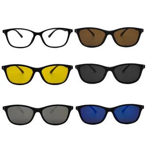 فریم عینک طبی مستطیلی مدل TR2283A به همراه 5 کاور آفتابی مناسب برای انواع فرم صورت مجموعه 6 عددی