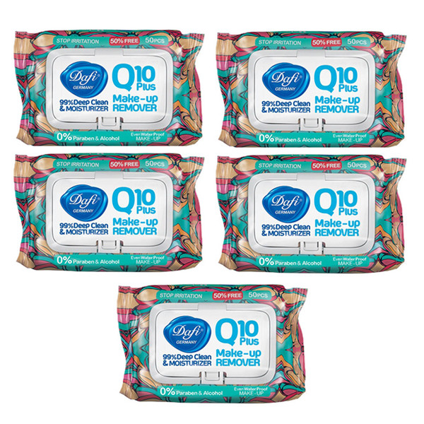 دستمال مرطوب پاک کننده آرایش Q10 مجموعه 5 عددی