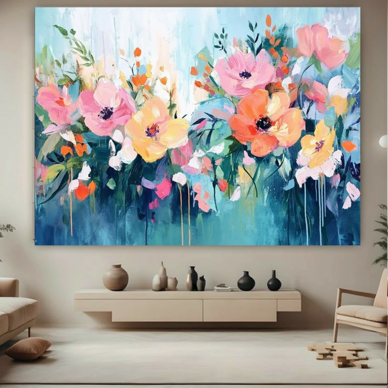 پوستر طرح نقاشی انتزاعی مدل گل روغنی کد BK24010