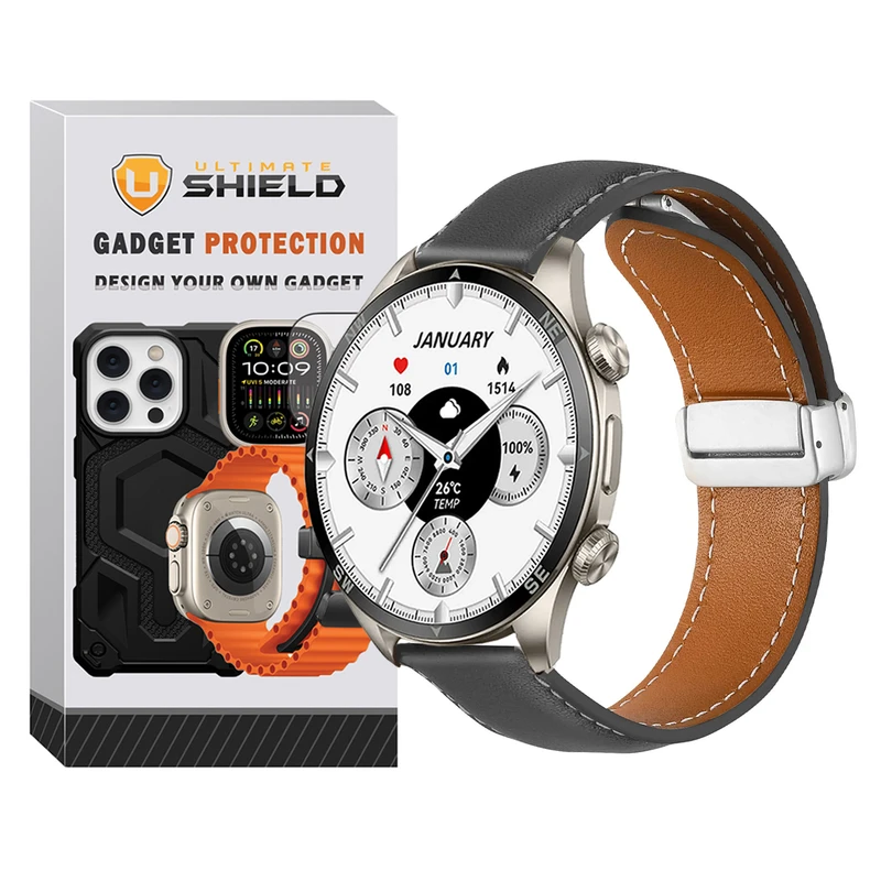 بند آلتیمیت شیلد مدل MAG Leather TW مناسب برای ساعت هوشمند گلوریمی GX Sport 22mm