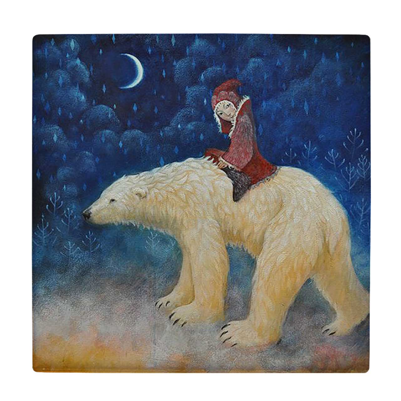 زیر لیوانی  طرح نقاشی دختر و خرس قطبی و ماه کد    5795817_4248