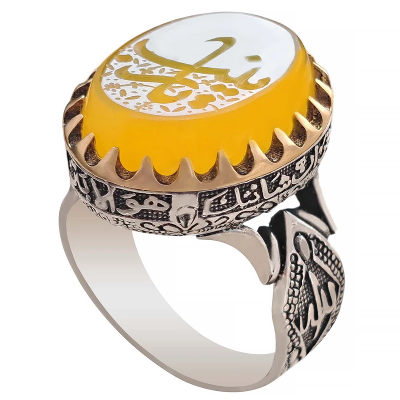 انگشتر نقره مردانه ملک زیور مدل سوره کوثر عقیق شرف الشمس طرح یا زینب کد 4112