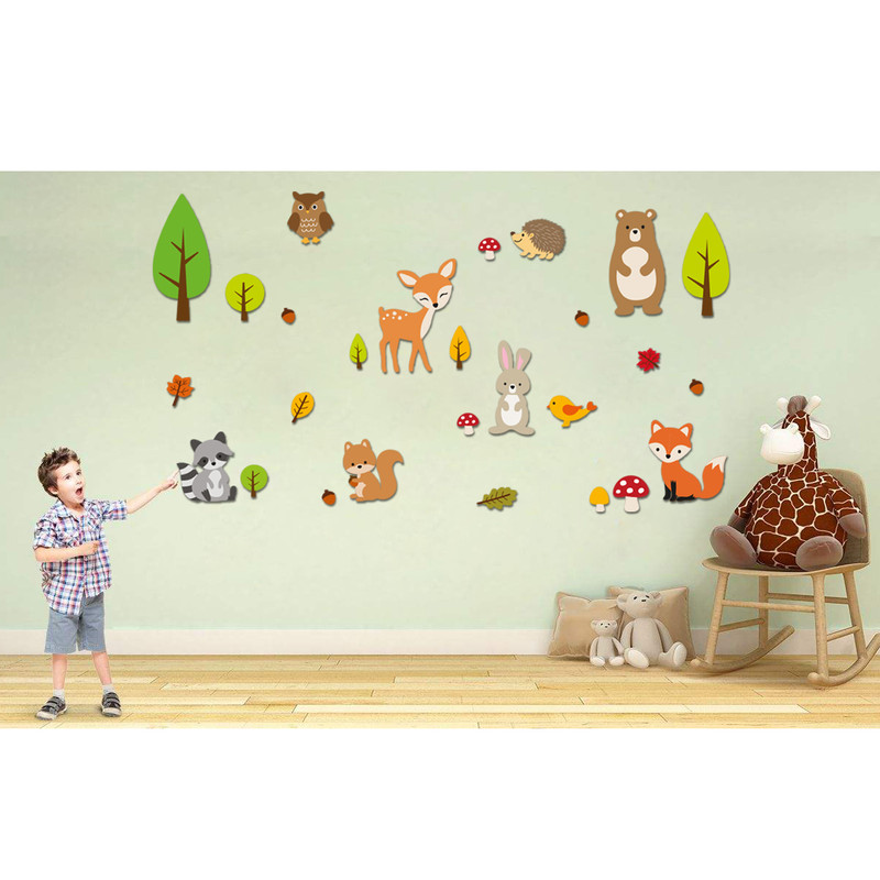 استیکر چوبی کودک باروچین مدل حیوانات در جنگل پاییزی کد 1197