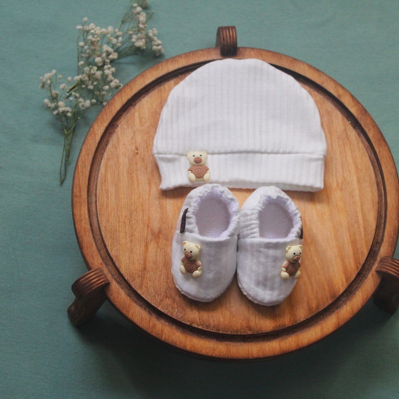 ست کلاه و پاپوش نوزادی ریماز مدل خرسی کد m914 رنگ سفید -  - 3