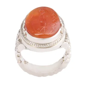 انگشتر نقره مردانه مدل سنگ عقیق یمانی کد AM_2503