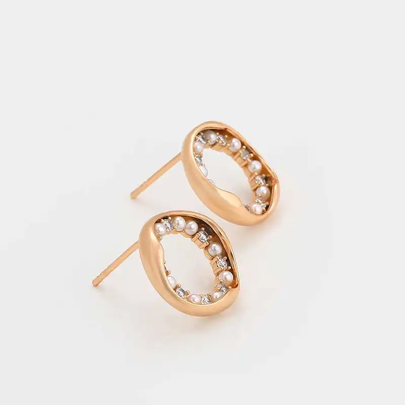 گوشواره زنانه ژوپینگ مدل دایره ای نگین و مروارید