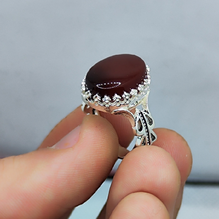 انگشتر نقره مردانه مدل سنگ عقیق رضوی رکاب صفوی کد 4009