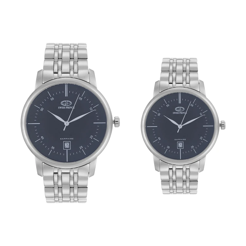 ست ساعت مچی عقربه ای  زنانه و مردانه سوئیس پرینس مدل 817 -SLIVER BLACK