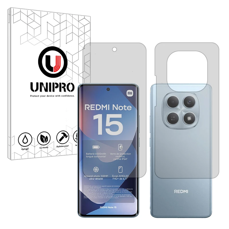 محافظ صفحه نمایش مات یونی پرو مدل Star 4 مناسب برای گوشی موبایل شیائومی Redmi Note 15 4G به همراه محافظ پشت گوشی موبایل 