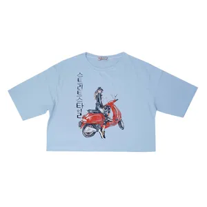 کراپ‌تاپ آستین کوتاه زنانه مدل موتوری رنگ آبی