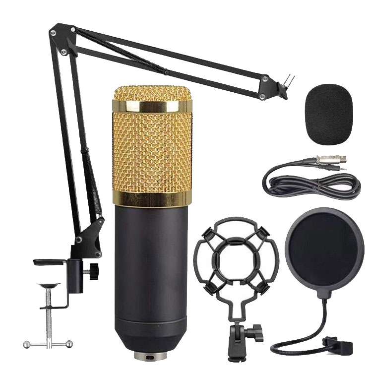 میکروفن کندانسر مدل Professional Condenser Microphone همراه با پایه تلسکوپی و پاپ فیلتر