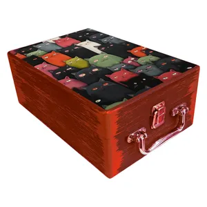  جعبه هدیه مدل چمدان چوبی طرح گربه رنگی کد WS728