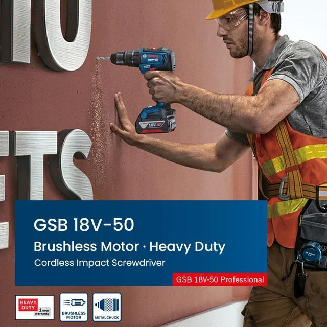 پیچ گوشتی شارژی چکشی بوش مدل براشلس هوشمند کد GSB 18V-50 EC