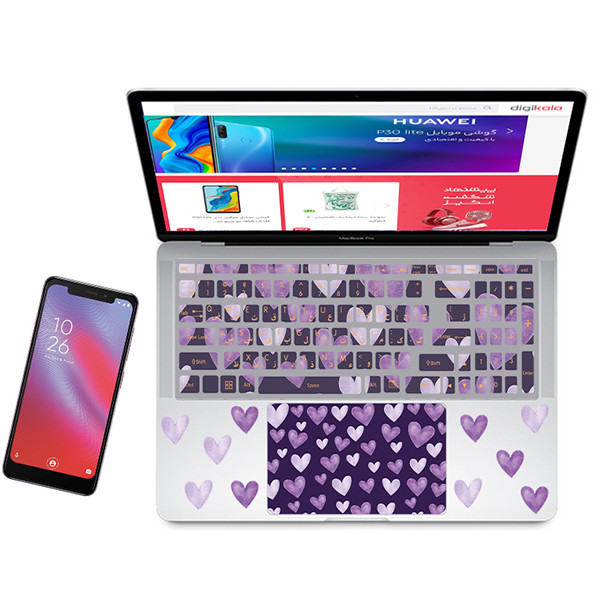استیکر لپ تاپ راتیانا مدل lovely 002 مناسب برای لپ تاپ 15 تا 17 اینچ به همراه برچسب حروف فارسی کیبورد