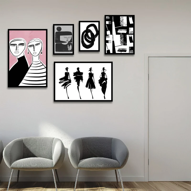 تابلو بکلیت طرح نقاشی دکوراتیو مدرن سبک کوبیسم مدل B-1414 مجموعه 5 عددی
