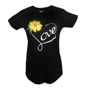 تی شرت آستین کوتاه زنانه مدل لاو گل