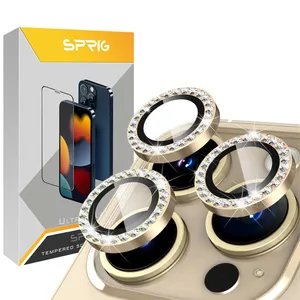Sprig Ring Metal Diamond Camera Lens Protector For Apple Iphone 15 Pro / 15 Pro Max