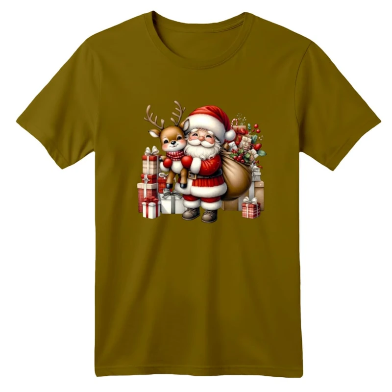 تی شرت آستین کوتاه بچگانه مدل بابانوئل و گوزن کریسمس کد 12