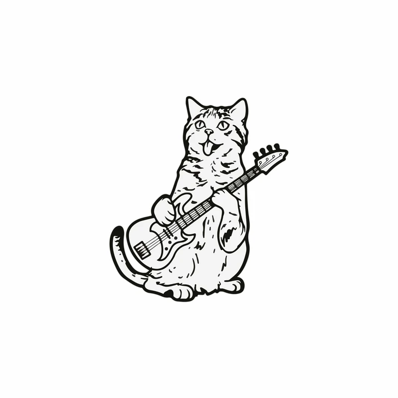 استیکر لپ تاپ طرح گربه گیتاریست فانتزی کد 035