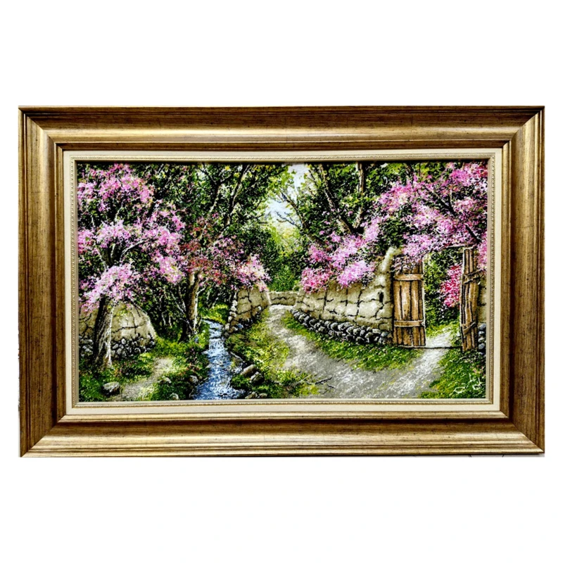 تابلو فرش دستباف طرح کوچه باغ بهاری ابریشمی کد D113