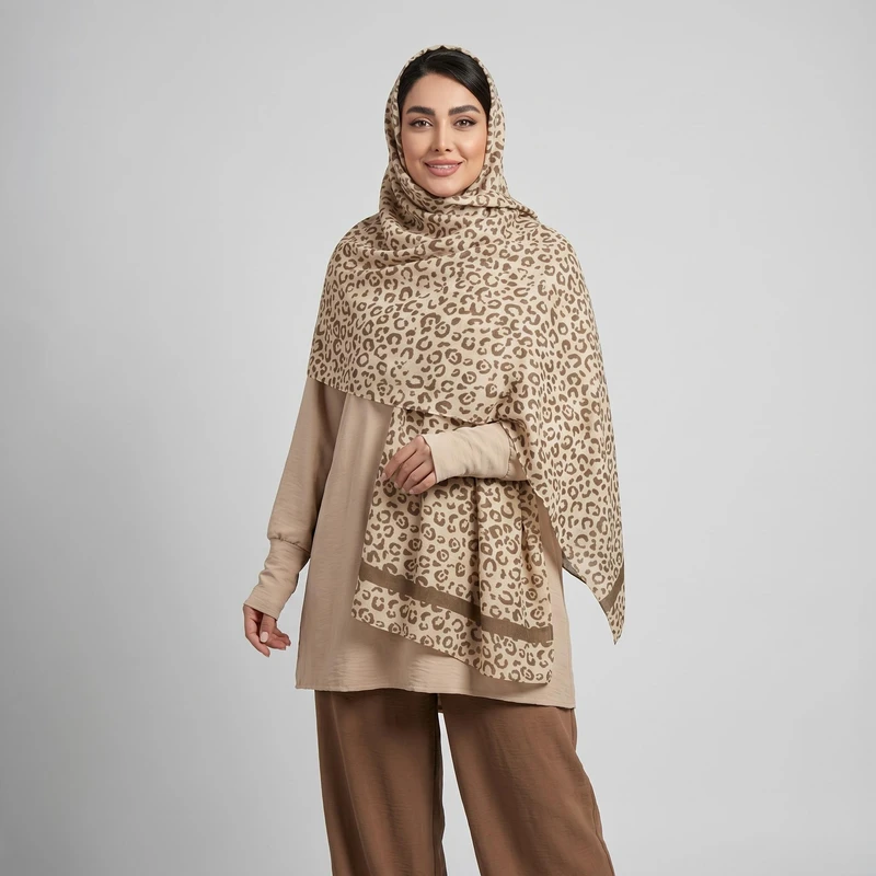 شال زنانه مدل نخی خنک تابستانه طرح پلنگی کد 7070