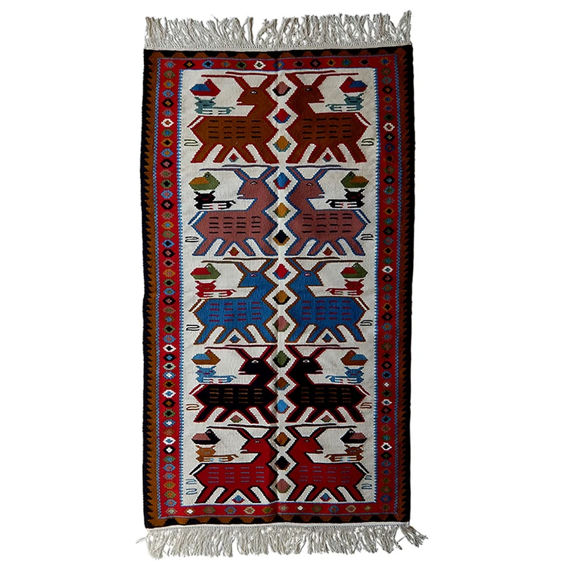 گلیم دستبافت یک و نیم متری طرح باغ وحش کد AG-403