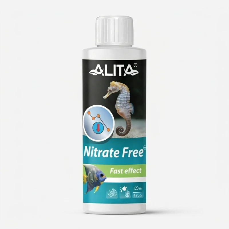 محلول حذف‌کننده نیترات آکواریوم مدل Nitrate Free حجم 120 میلی‌لیتر کاهش نیترات و بهبود کیفیت آب مناسب آکواریوم آب شیرین، شور و پلنت