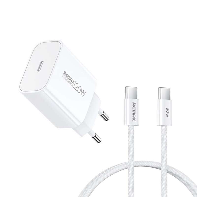 شارژر دیواری 20 وات ریمکس مدل IPHONE 15 پورت PD به همراه کابل تبدیل USB-C شارژر دیواری 20 وات ریمکس مدل IPHONE 15 پورت PD به همراه کابل تبدیل USB-C