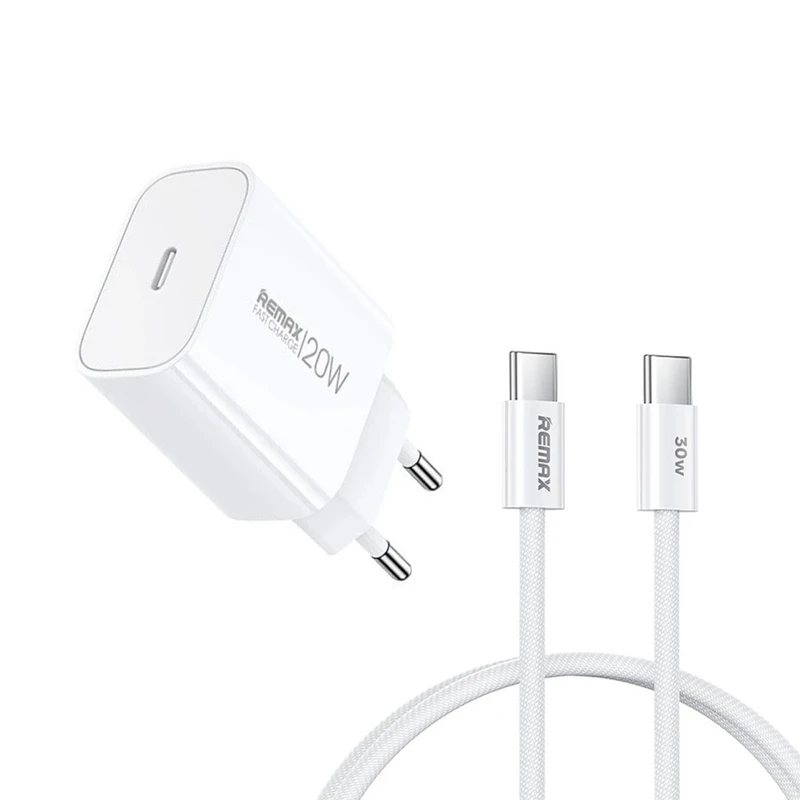 شارژر دیواری 20 وات ریمکس مدل 20W EU پورت PD به همراه کابل تبدیل USB-C