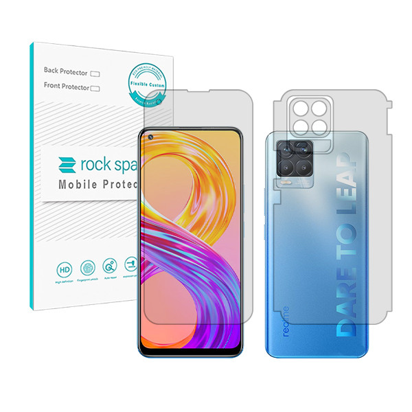 محافظ صفحه نمایش شفاف راک اسپیس مدل HyGEL مناسب برای گوشی موبایل ریلمی 8 Pro به همراه محافظ پشت گوشی و لنز