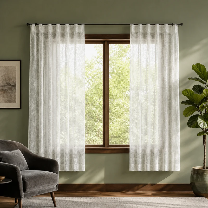 پرده تیکو دکو مدل مینیمال ست کامل طرح حریر ابریشم محو سایز 220 × 230 سانتی‌متر مجموعه 9 عددی