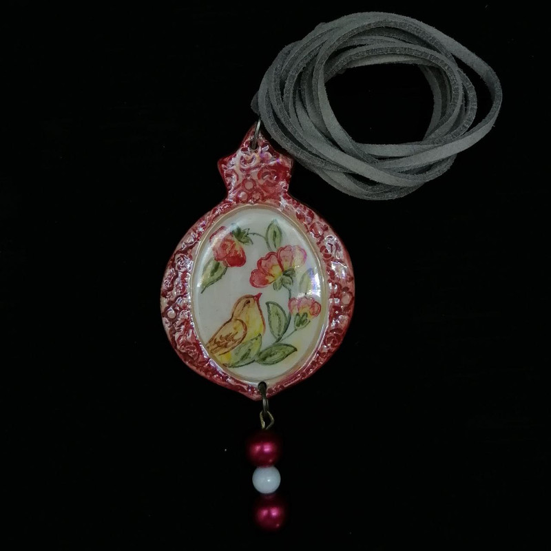 گردنبند دخترانه مدل انار طرح گل و مرغ لاستردار کد 9087975