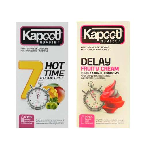 کاندوم تاخیری کاپوت مدل DELAY FRUITY CREAM بسته 12 عددی به همراه کاندوم خاردار کاپوت مدل 7HOT TIME بسته 12 عددی