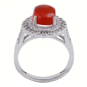 انگشتر نقره زنانه بازرگانی میلادی مدل عقیق آبکاری رادیوم قالب جواهری کد AWR_1455