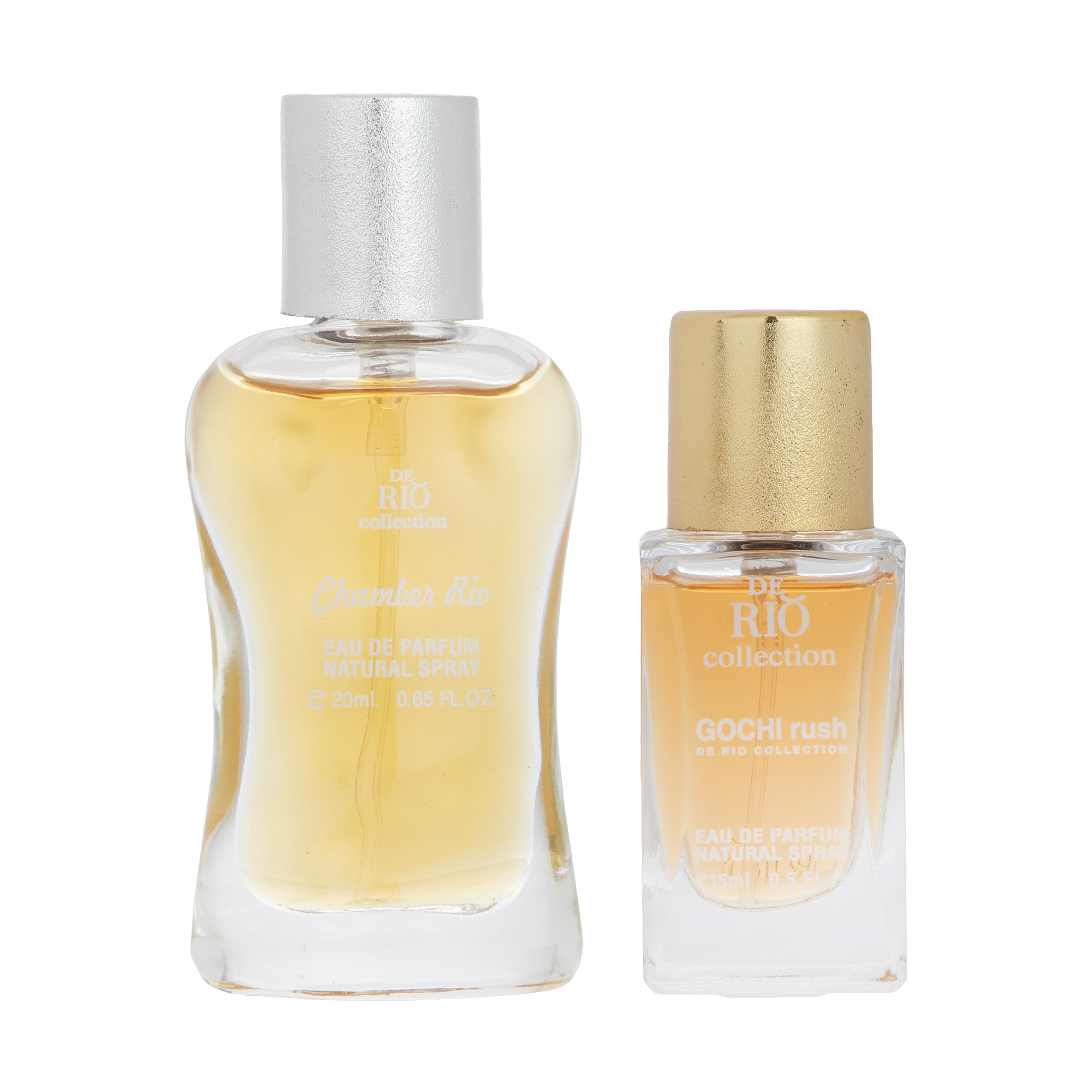 عطر جیبی مردانه ریو کالکشن مدل Chamber Rio حجم 20 میلی لیتر به همراه عطر جیبی زنانه مدل Gochi rush حجم 15 میلی لیتر 