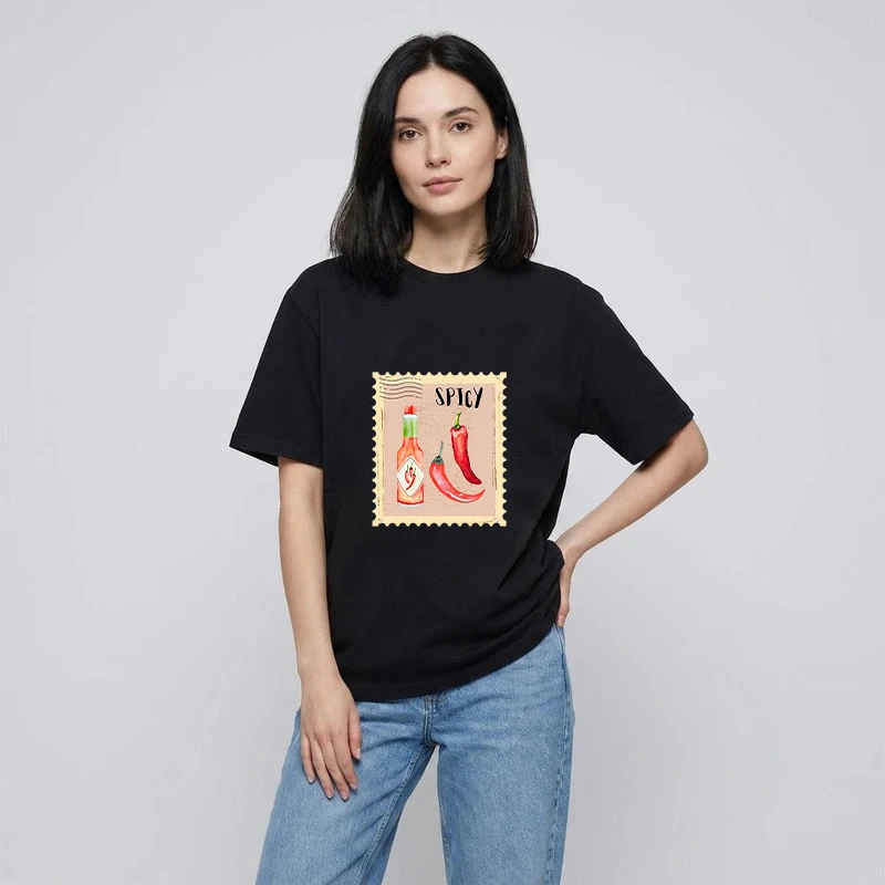 تی شرت زنانه پنبه دورو مینیمال طرح spicy