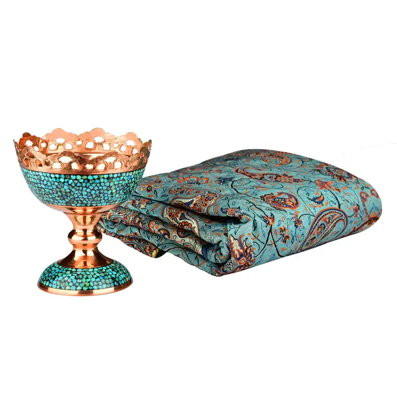 آجیل خوری فیروزه کوبی مسی و ترمه کد 177