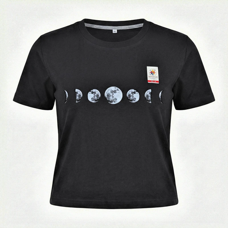 کراپ تی‌شرت آستین کوتاه دخترانه مدل ماه 45.60