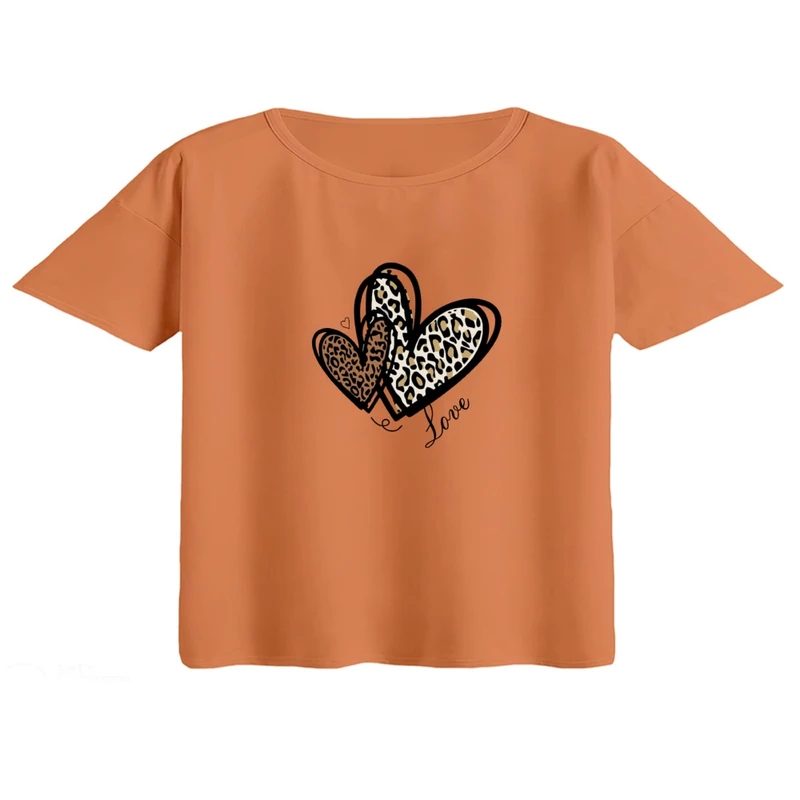 کراپ تی‌شرت آستین کوتاه زنانه مدل دوقلب کد01