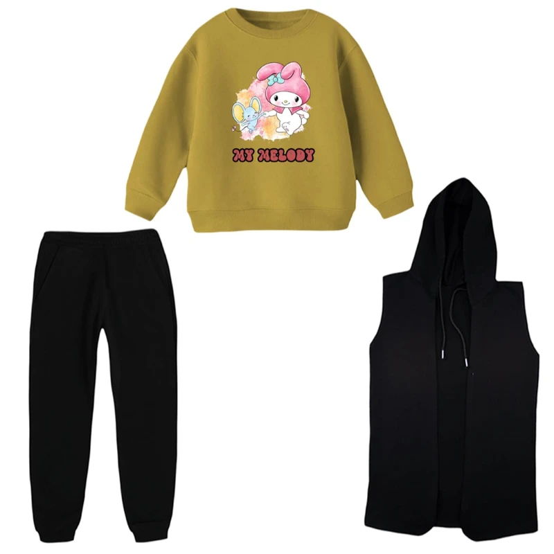 ست 3 تکه لباس راحتی بچگانه مدل ملودی و موش  